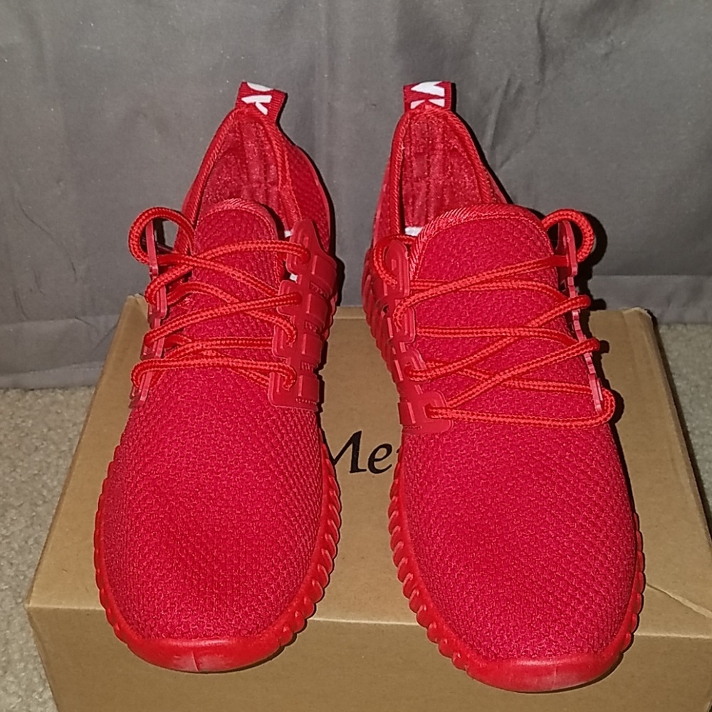 Red Cloth Mesh Athletic Sneakers